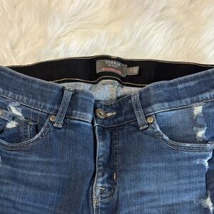Torrid CROP bombshell skinny. High Rise Blue Distressed Jeans